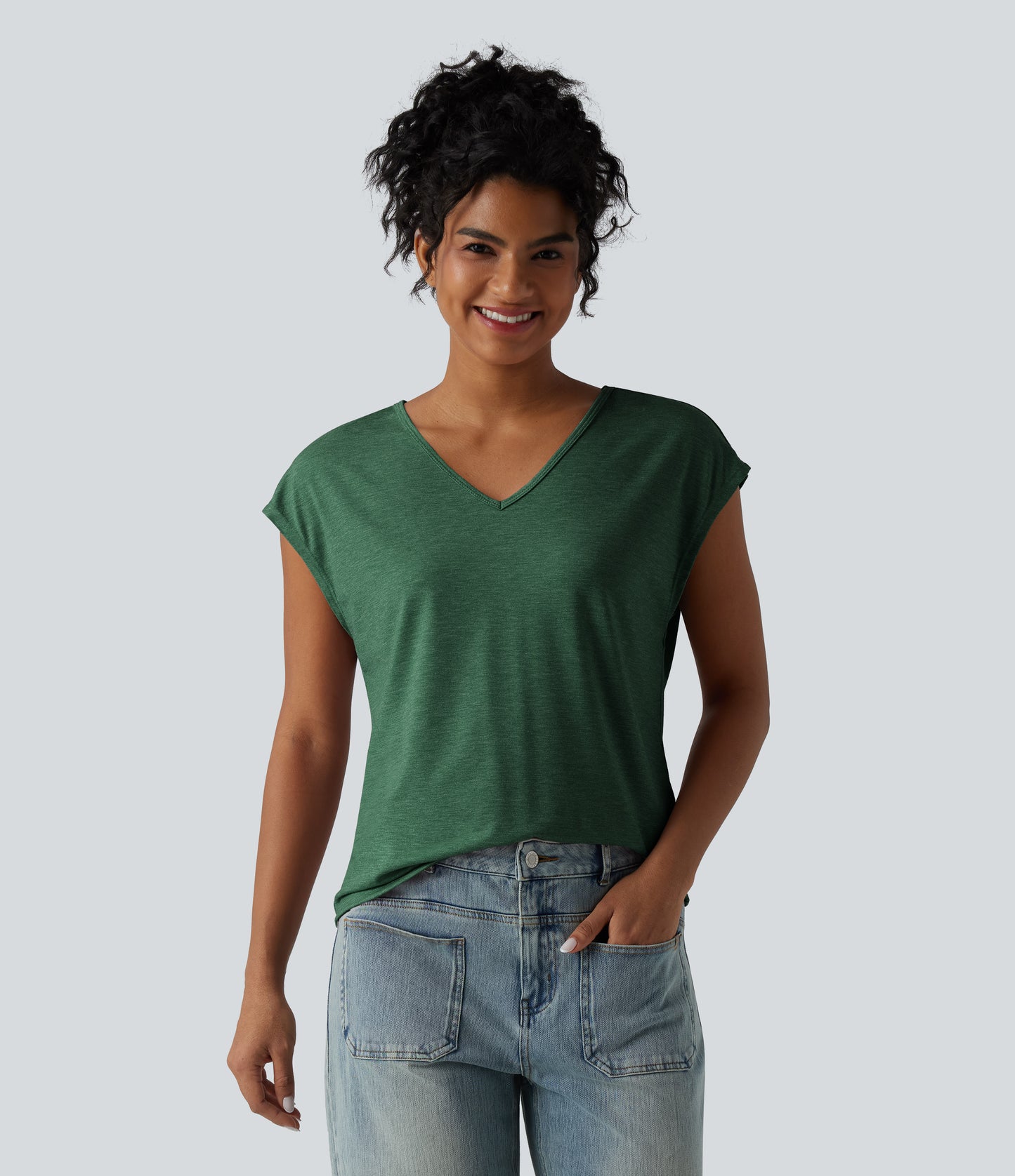 V Neck Short Sleeve Relaxed Heathered Casual T-Shirt