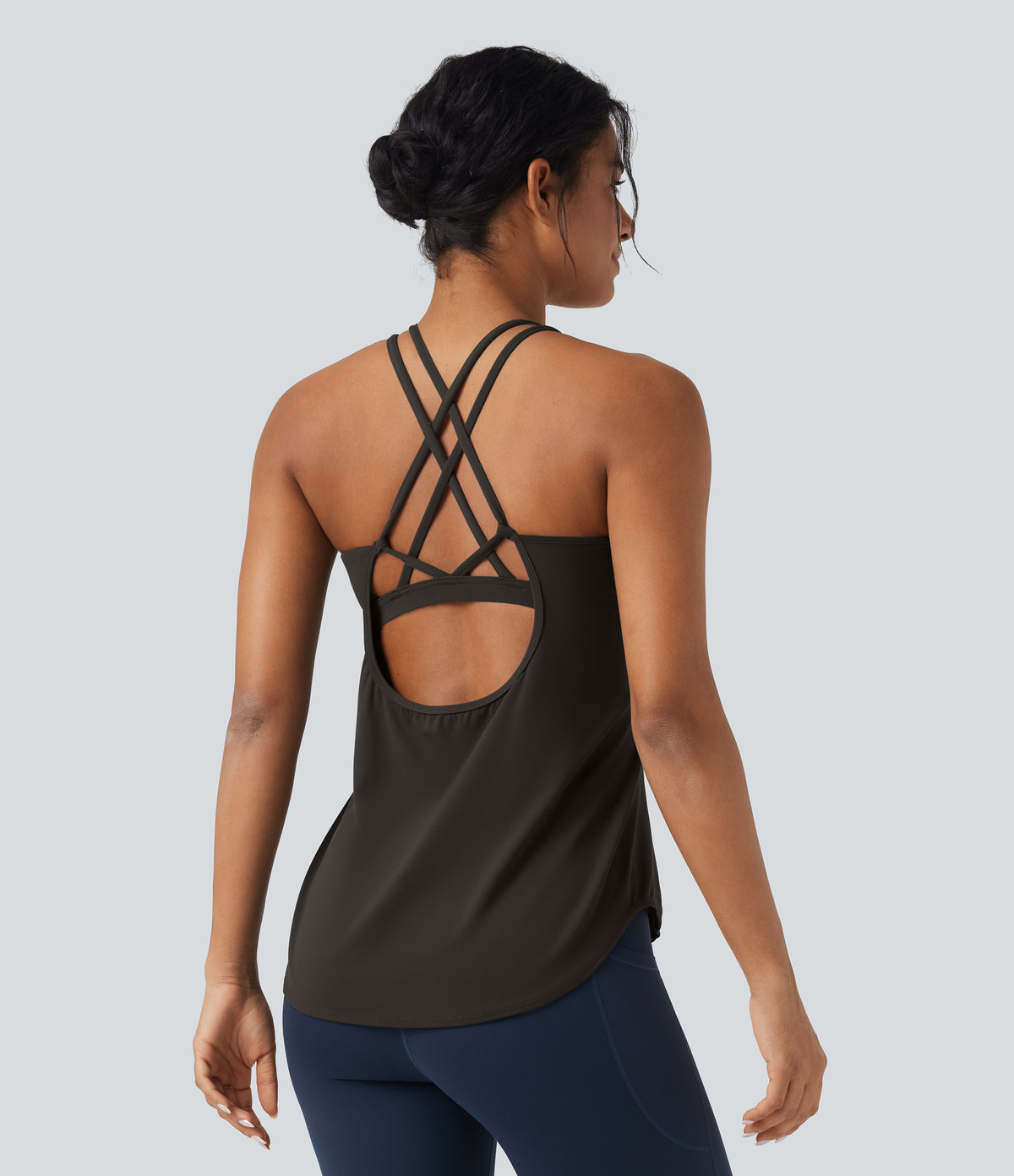 UltraSculpt™ Round Neck Crisscross Back Running Tank Tops DD-F Cups