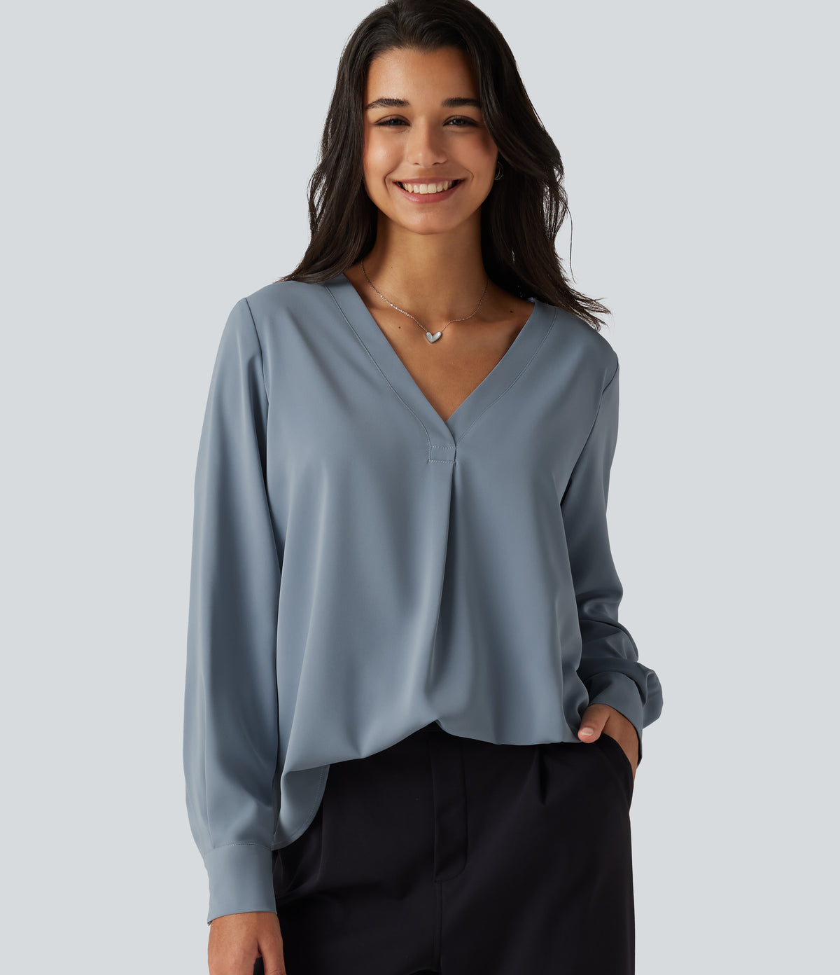 Wrinkle Recovery V Neck Long Sleeve Work Blouse