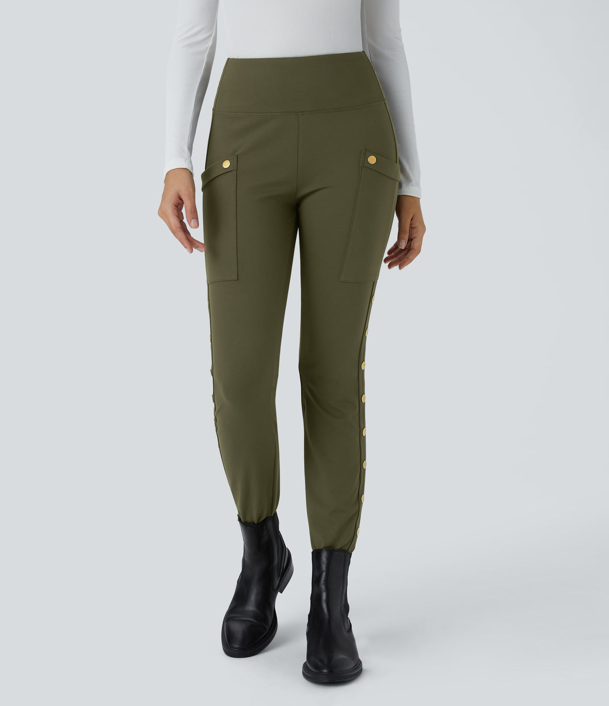 DayStretch High Waisted Decorative Pocket Skinny Ankle Length Casual Pants
