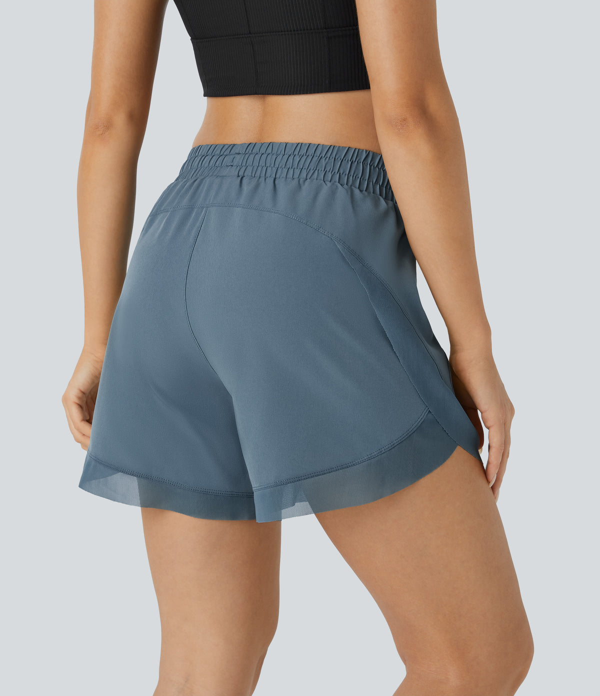 Mid Rise Drawstring Contrast Mesh 2-in-1 Flowy Running Shorts 5''