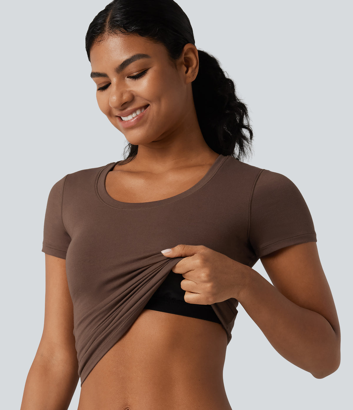 Halara Cotton Jersey Scoop Neck Short Sleeve Built-in Bra Casual T-Shirt B-DD Cups