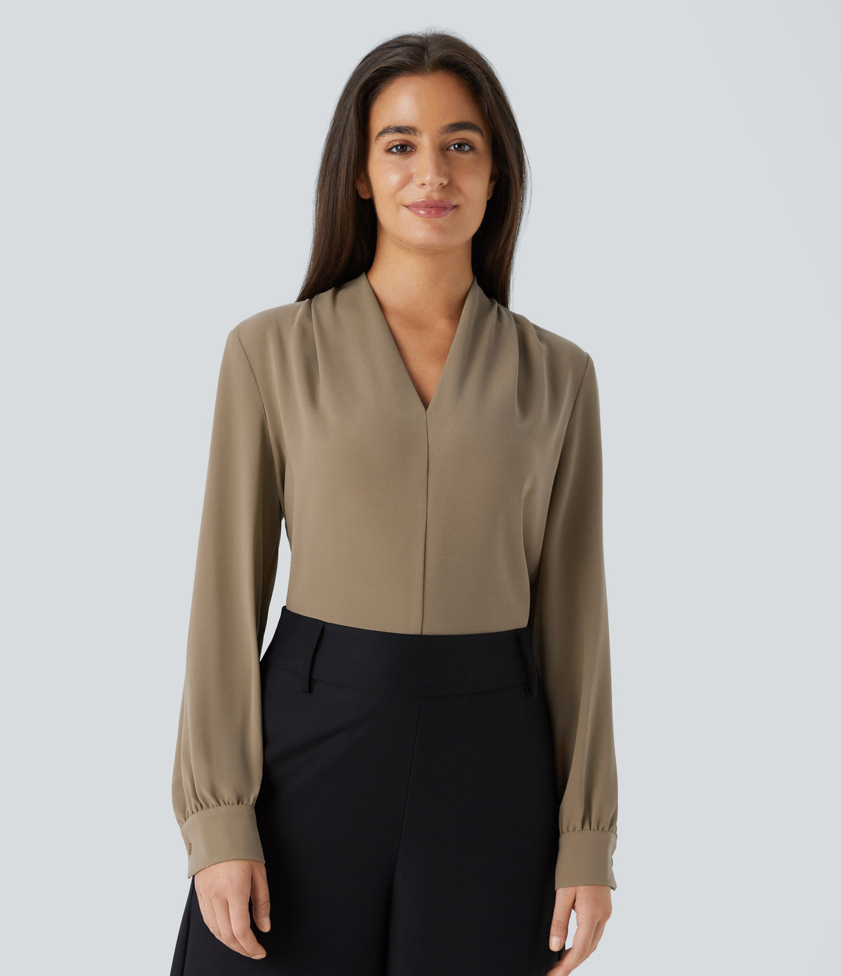 V Neck Long Sleeve Work Blouse