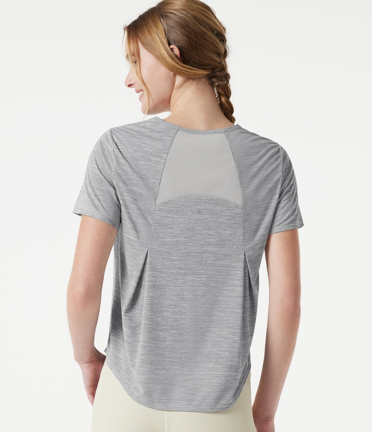 Round Neck Short Sleeve Contrast Mesh Curved Hem Running Sports Top