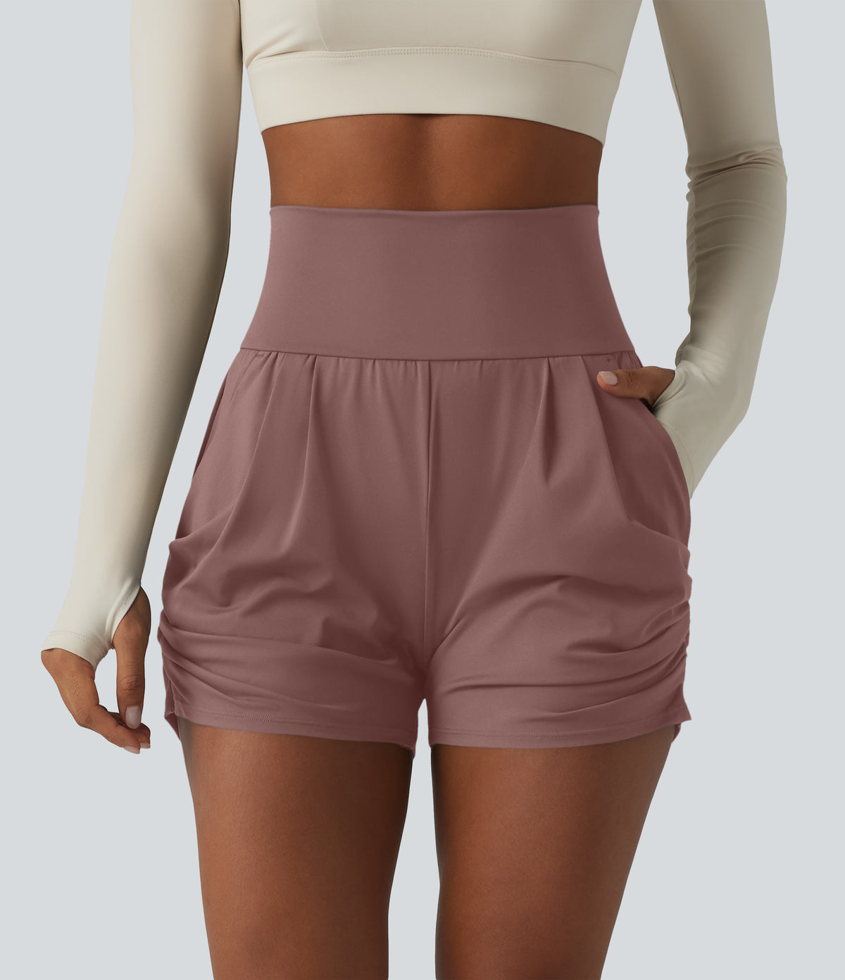 SoftlyZero™ Airy High Waisted Ruched InstantCool Yoga Shorts 3'' with Pockets