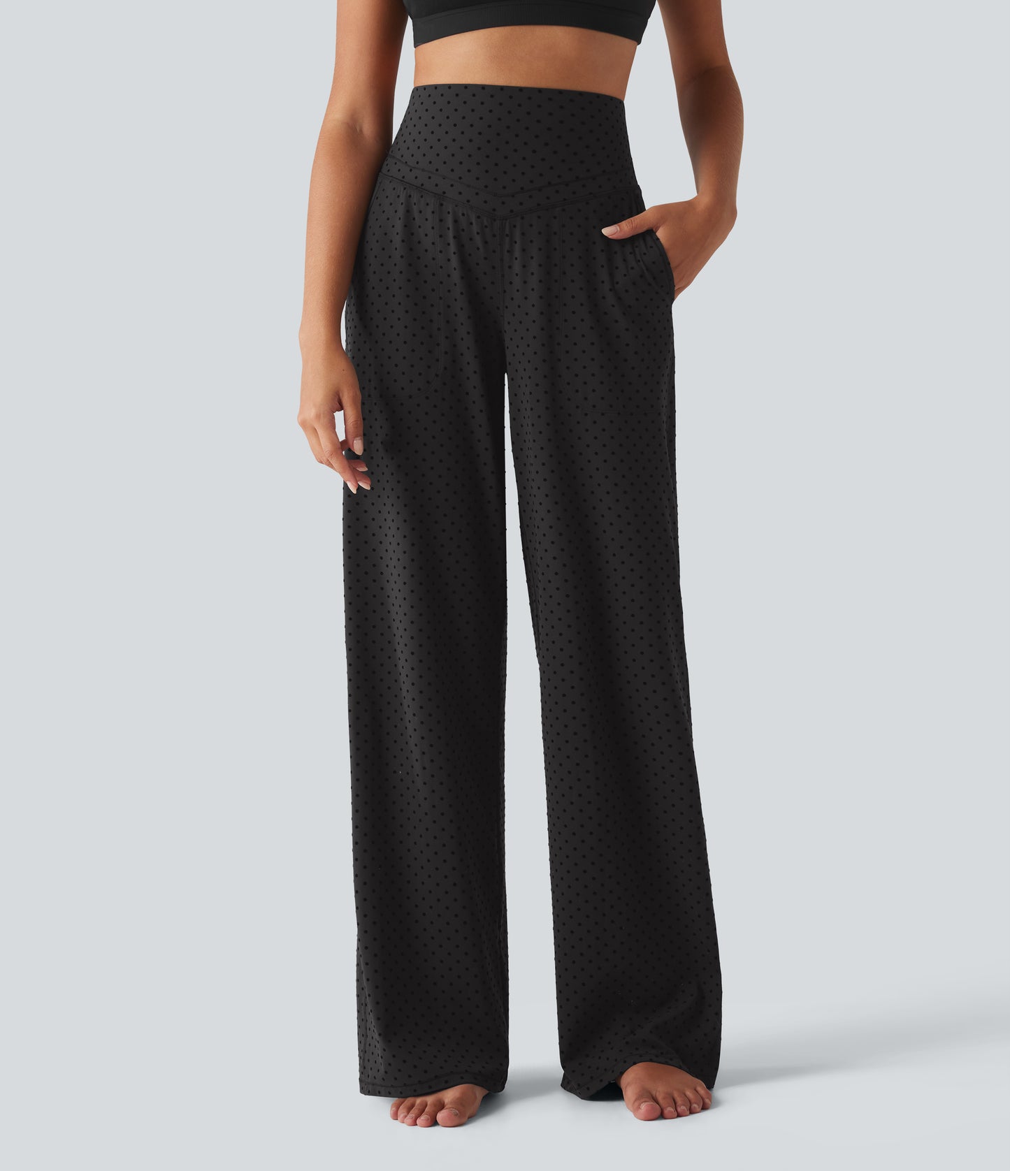 Halara UltraSculpt™ Flocked High Waisted Tummy Control Straight Leg Polka Dot Yoga Pants with Pockets