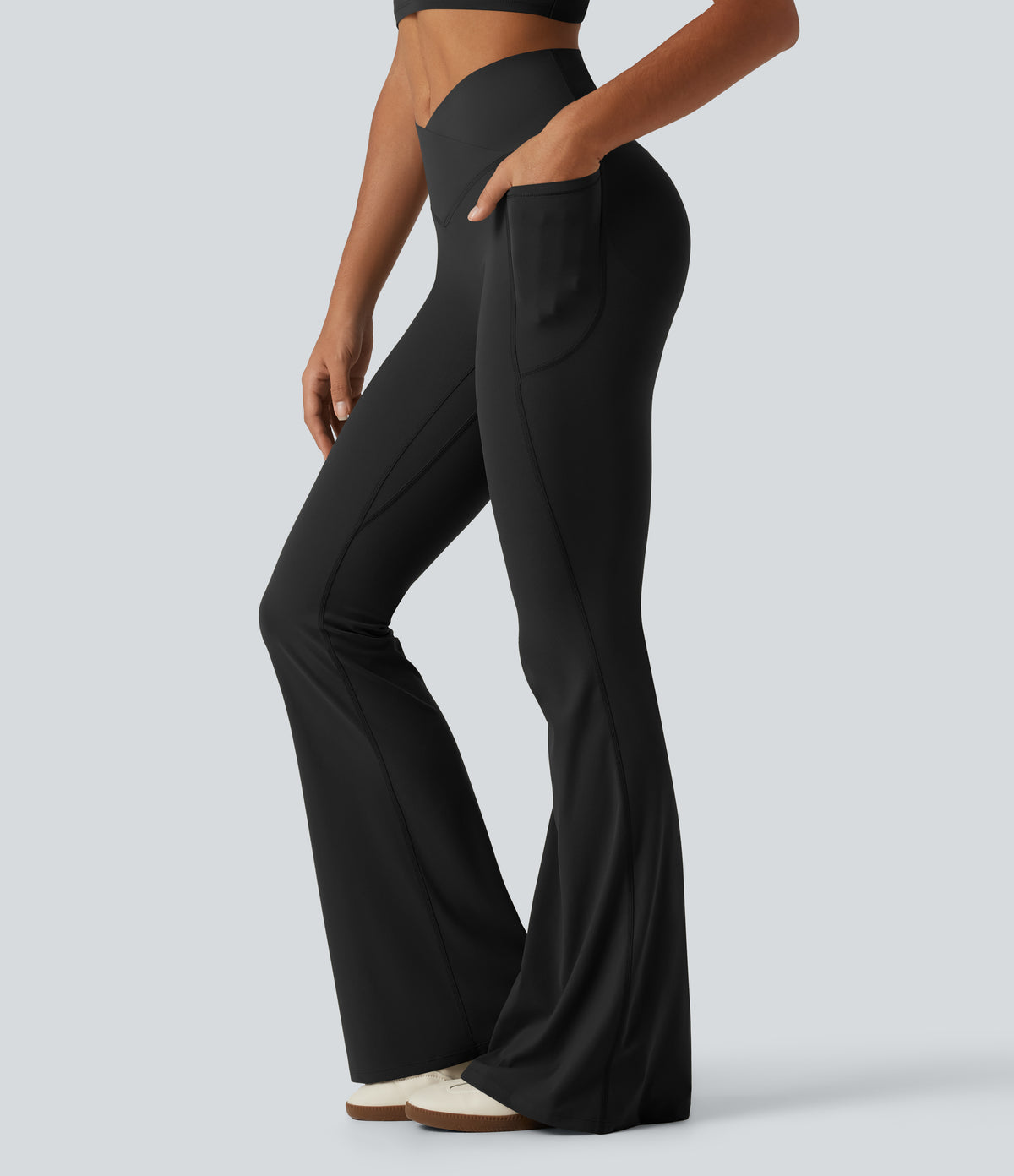 Halara UltraSculpt™ High Waisted Crossover Scrunch Butt Lifting Tummy Control Shaping Yoga Flare Leggings with Pockets