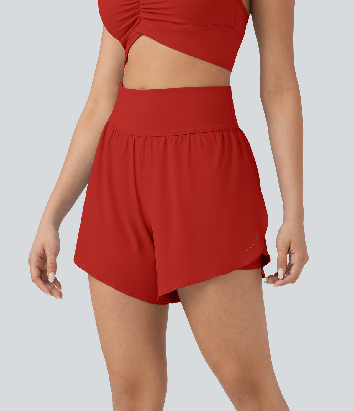 SoftlyZero™ QuickDry High Waisted Tummy Control Reflective Dots Crossover Hem 2-in-1 Running Shorts 5'' with Pockets