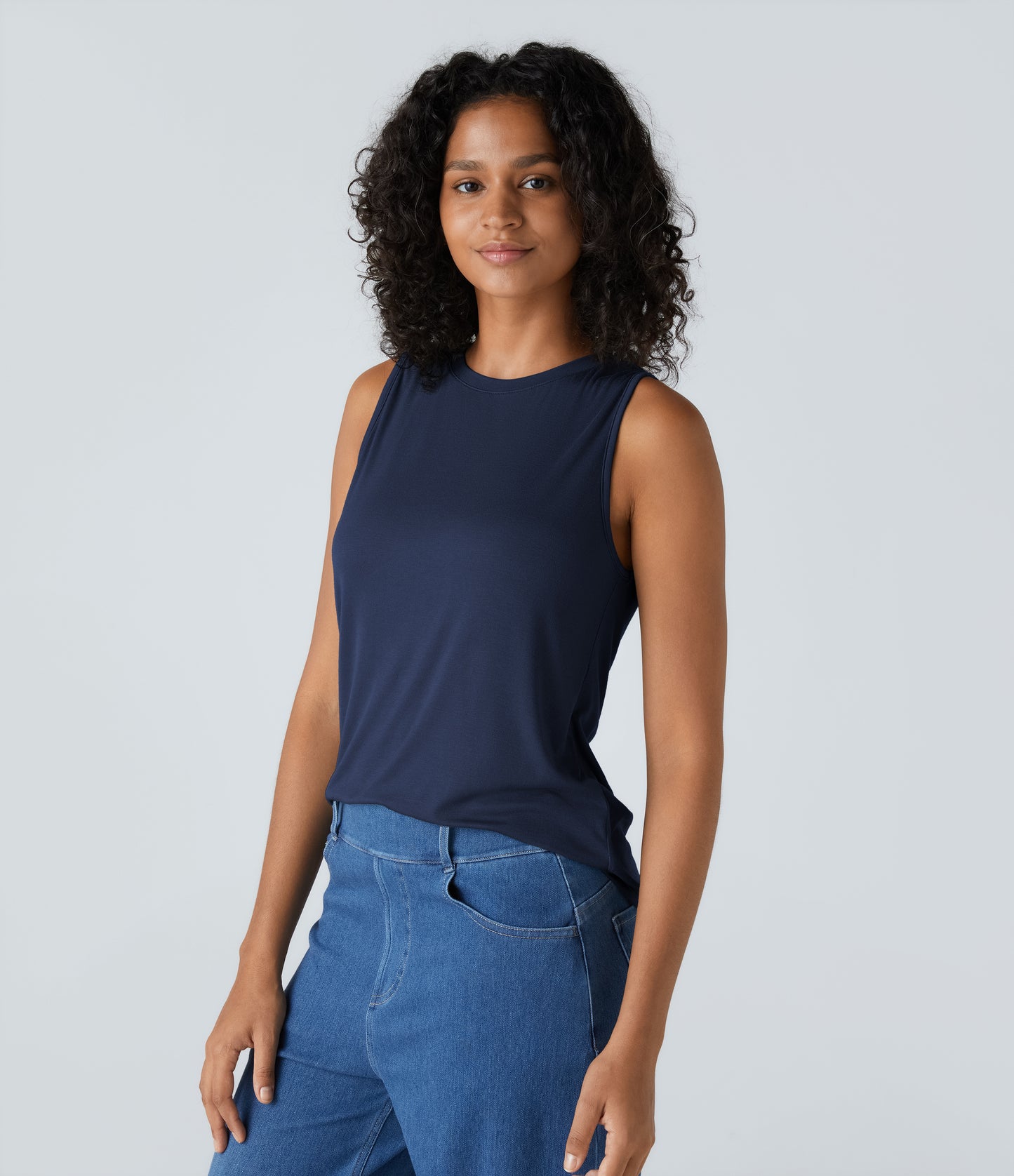 Ribbed Round Neck Basic Casual Tank Top