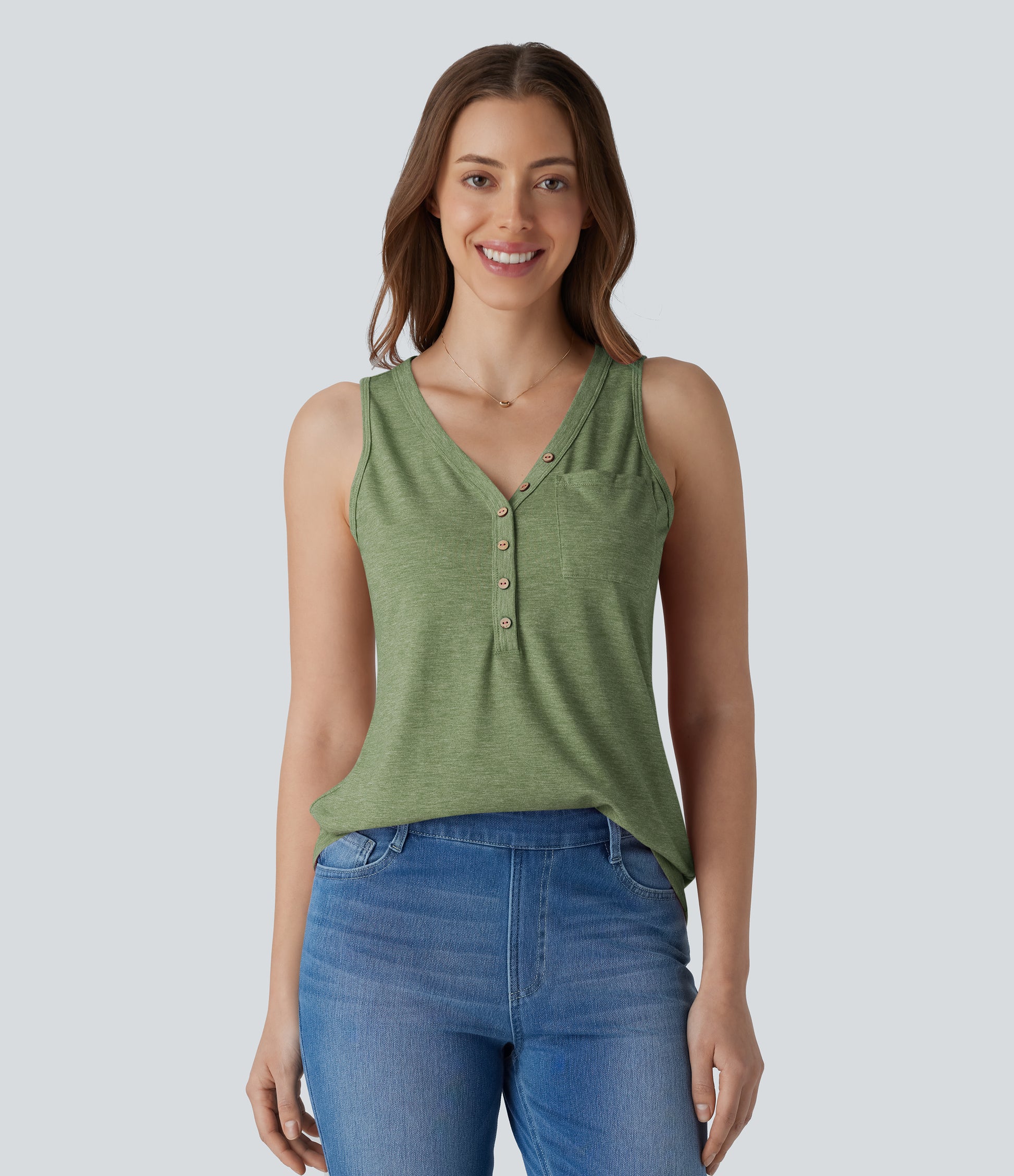 V Neck Sleeveless Decorative Casual Top