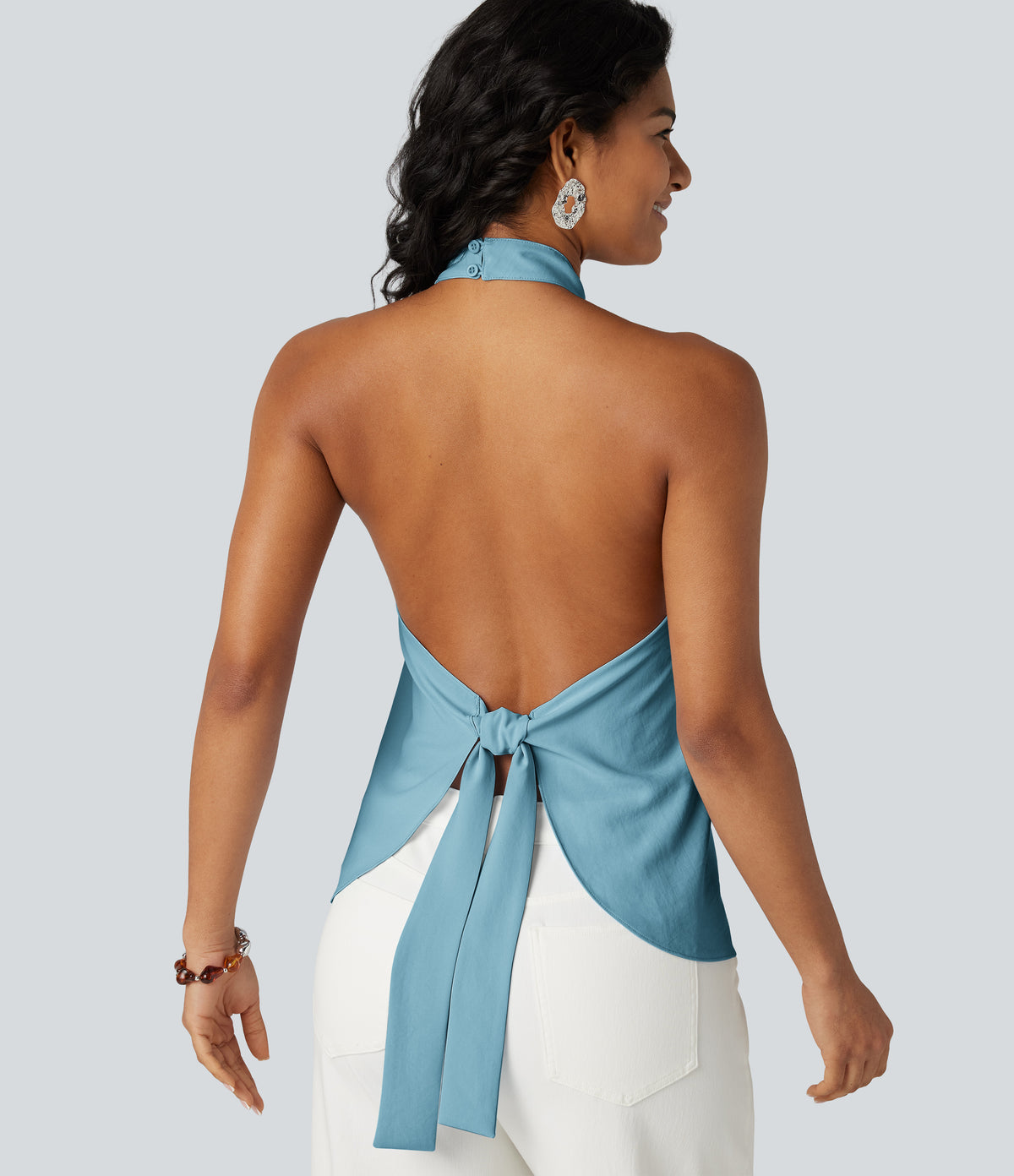 Backless Tie-back Casual Halter Top