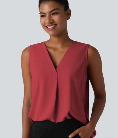 Wrinkle Recovery V Neck Sleeveless Oversized Work Blouse