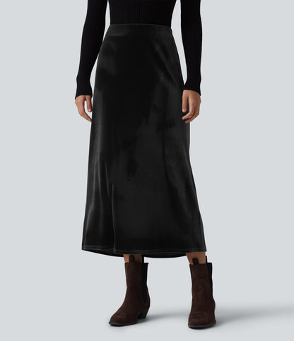 High Waisted Velvet Midi Work Skirt