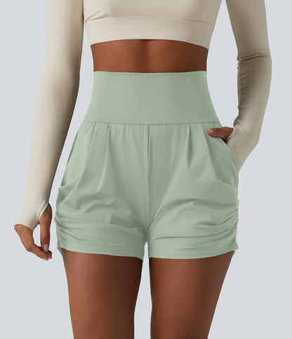 SoftlyZero™ Airy High Waisted Ruched InstantCool Yoga Shorts 3'' with Pockets