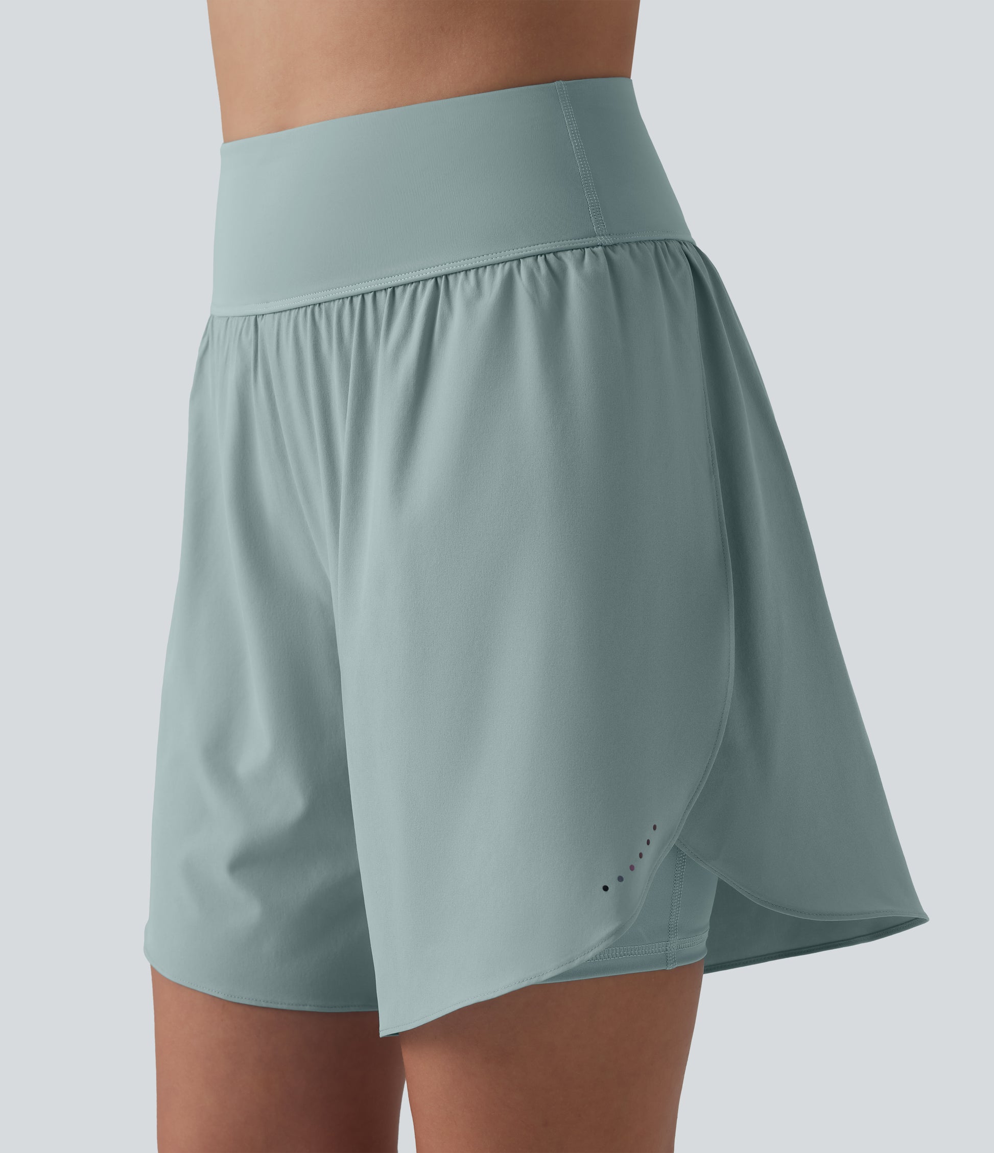 SoftlyZero™ QuickDry High Waisted Tummy Control Reflective Dots Crossover Hem 2-in-1 Running Shorts 7'' with Pockets