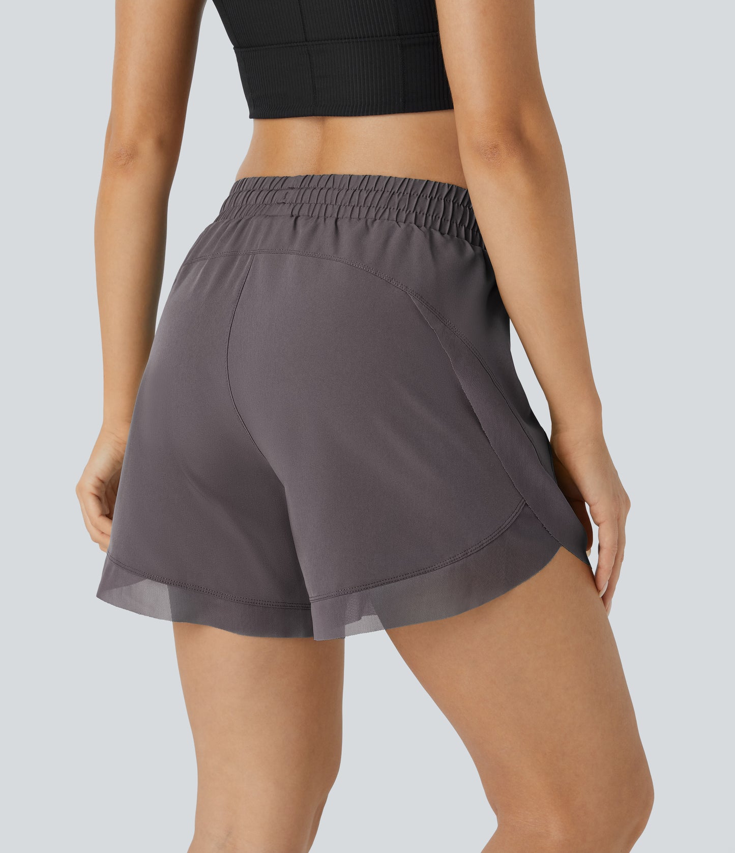 Mid Rise Drawstring Contrast Mesh 2-in-1 Flowy Running Shorts 5''