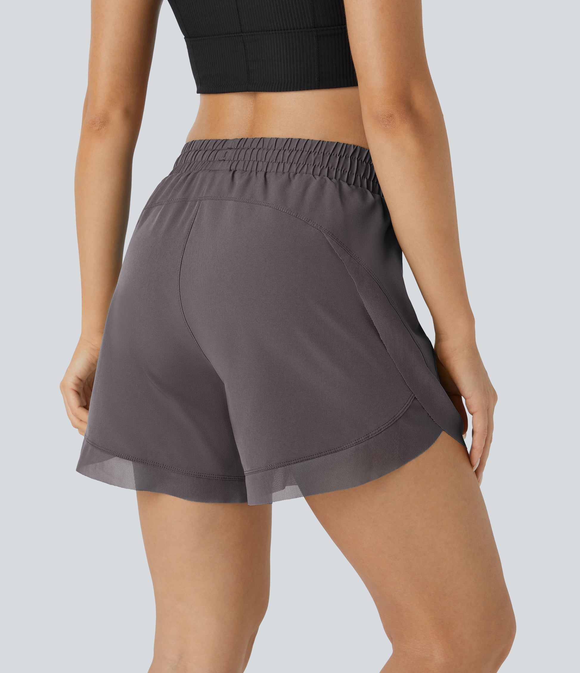 Mid Rise Drawstring Contrast Mesh 2-in-1 Flowy Running Shorts 5''
