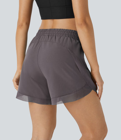 Mid Rise Drawstring Contrast Mesh 2-in-1 Flowy Running Shorts 5''