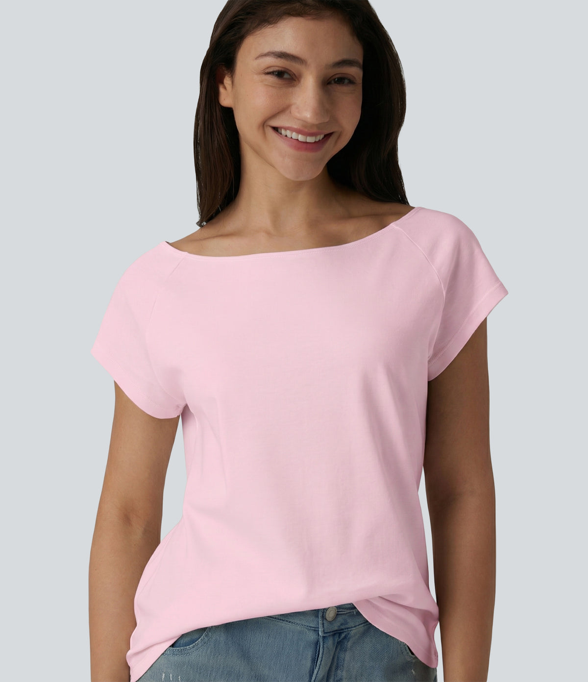 Boat Neck Short Sleeve Casual Pima Cotton T-Shirt