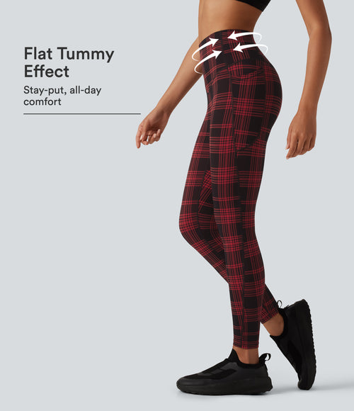 UltraSculpt™ Plaid Print High Waisted Tummy Control Running Leggings with Pockets