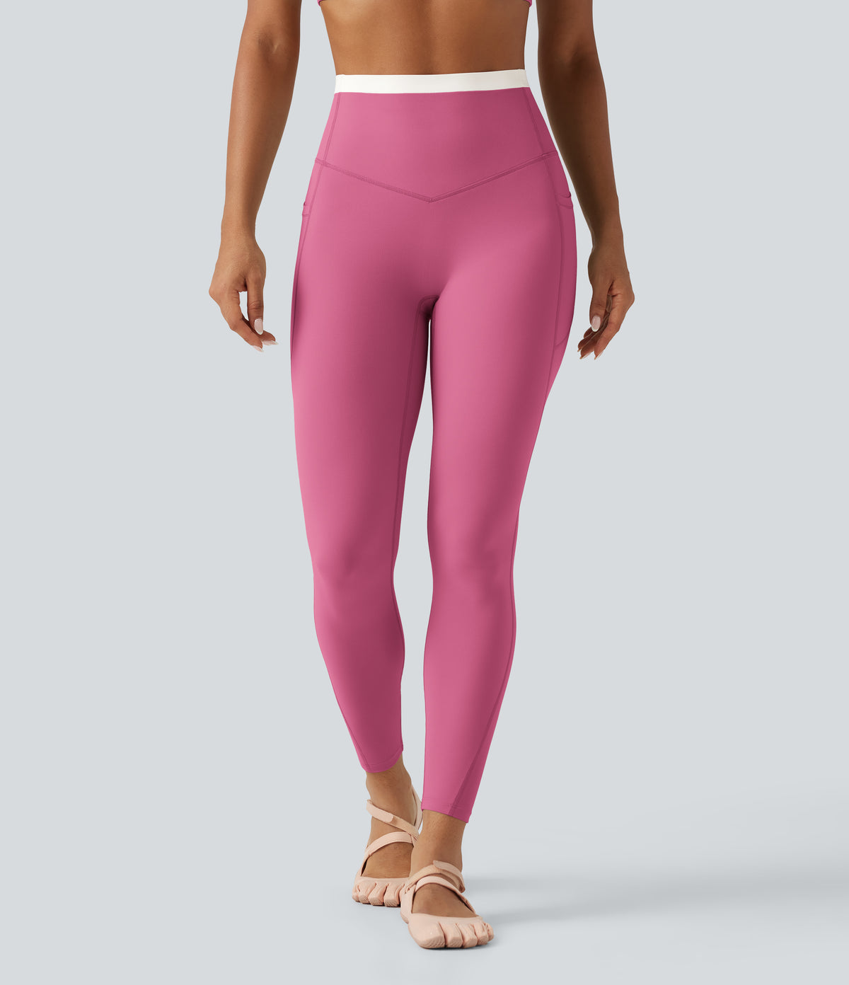 UltraSculpt™ High Waisted Tummy Control Color Block Skinny Yoga Leggings with Pockets