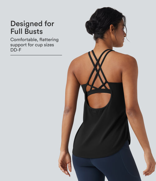 Halara UltraSculpt™ Round Neck Crisscross Back Running Tank Tops DD-F Cups