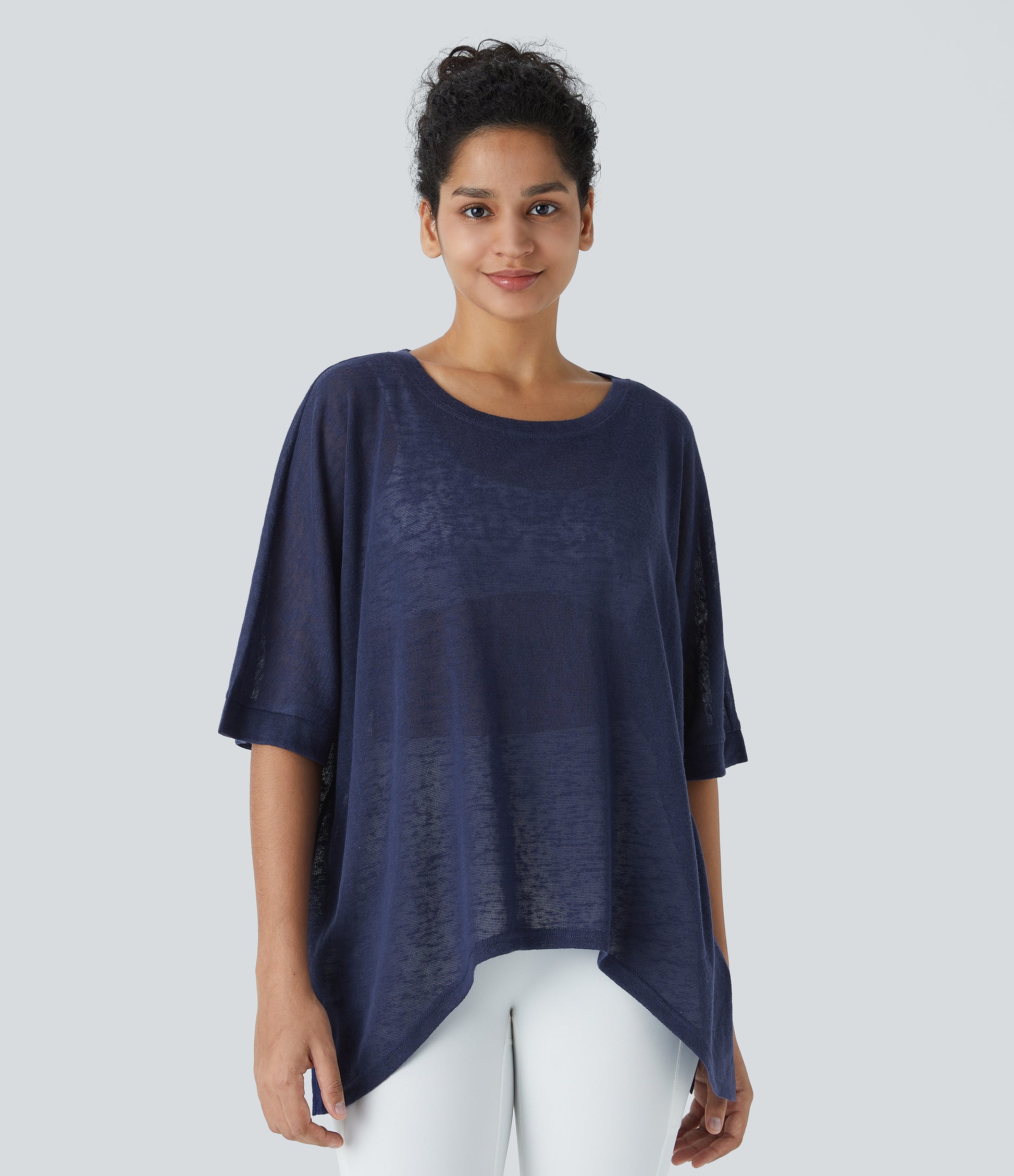 Asymmetric Hem Sheer Oversize Casual Top