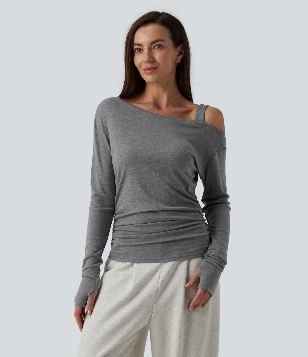 One-Shoulder Long Sleeve Asymmetrical Casual Wool-Blend T-Shirt
