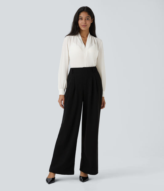 V Neck Long Sleeve Work Blouse