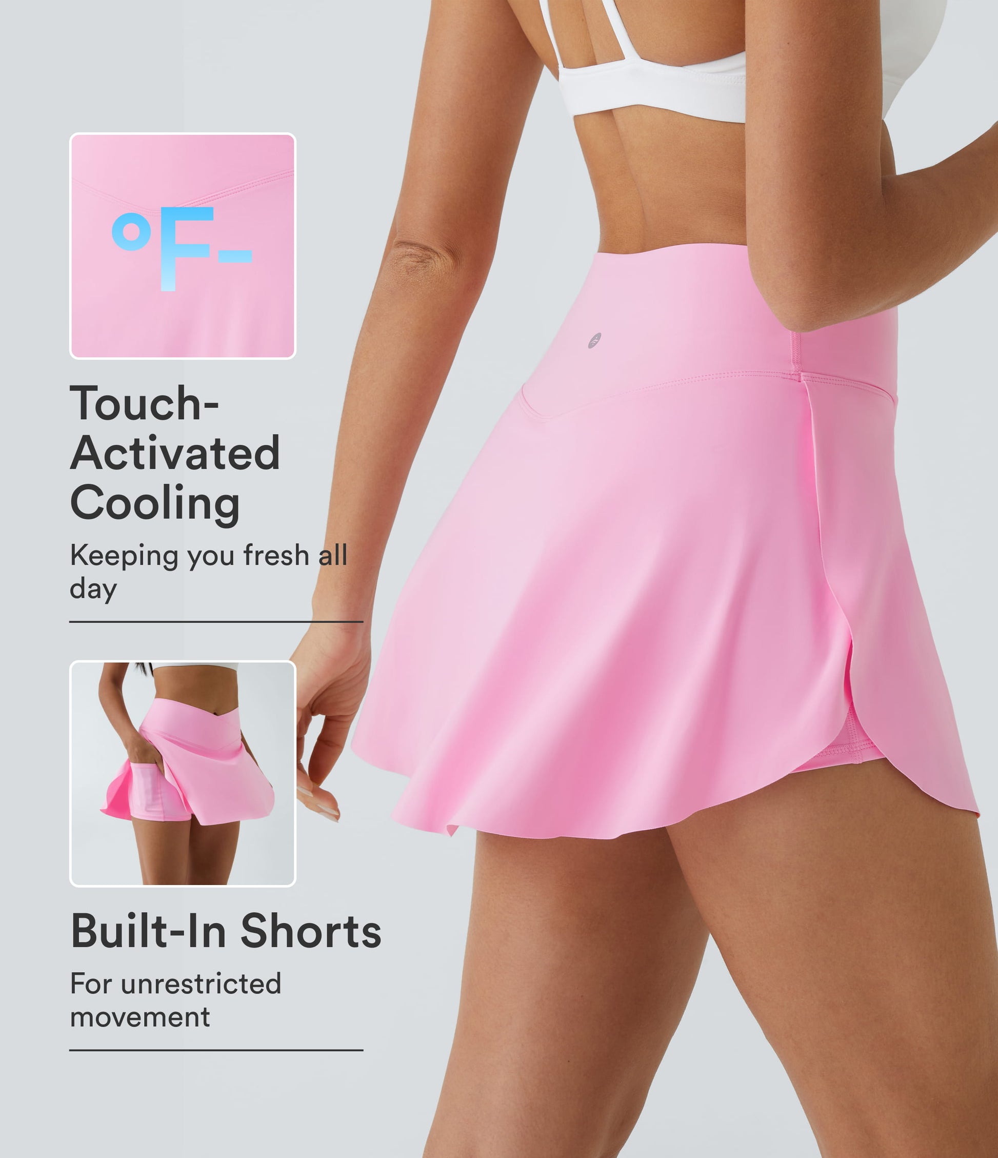 SoftlyZero™ Airy Crossover Pocket 2-in-1 InstantCool Tennis Skirt-Lucid-Longer Length
