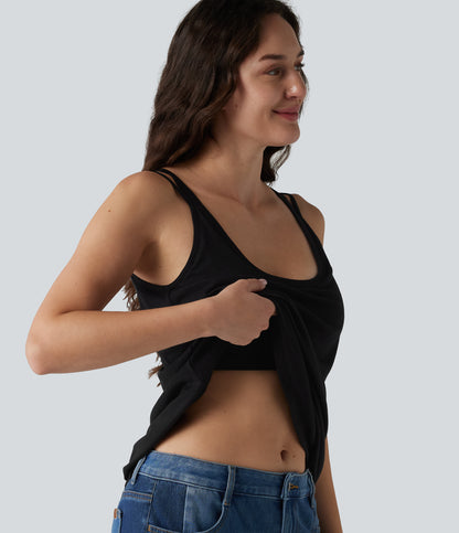 U-Neck Built-in Bra Loose Fit Casual Tank Top