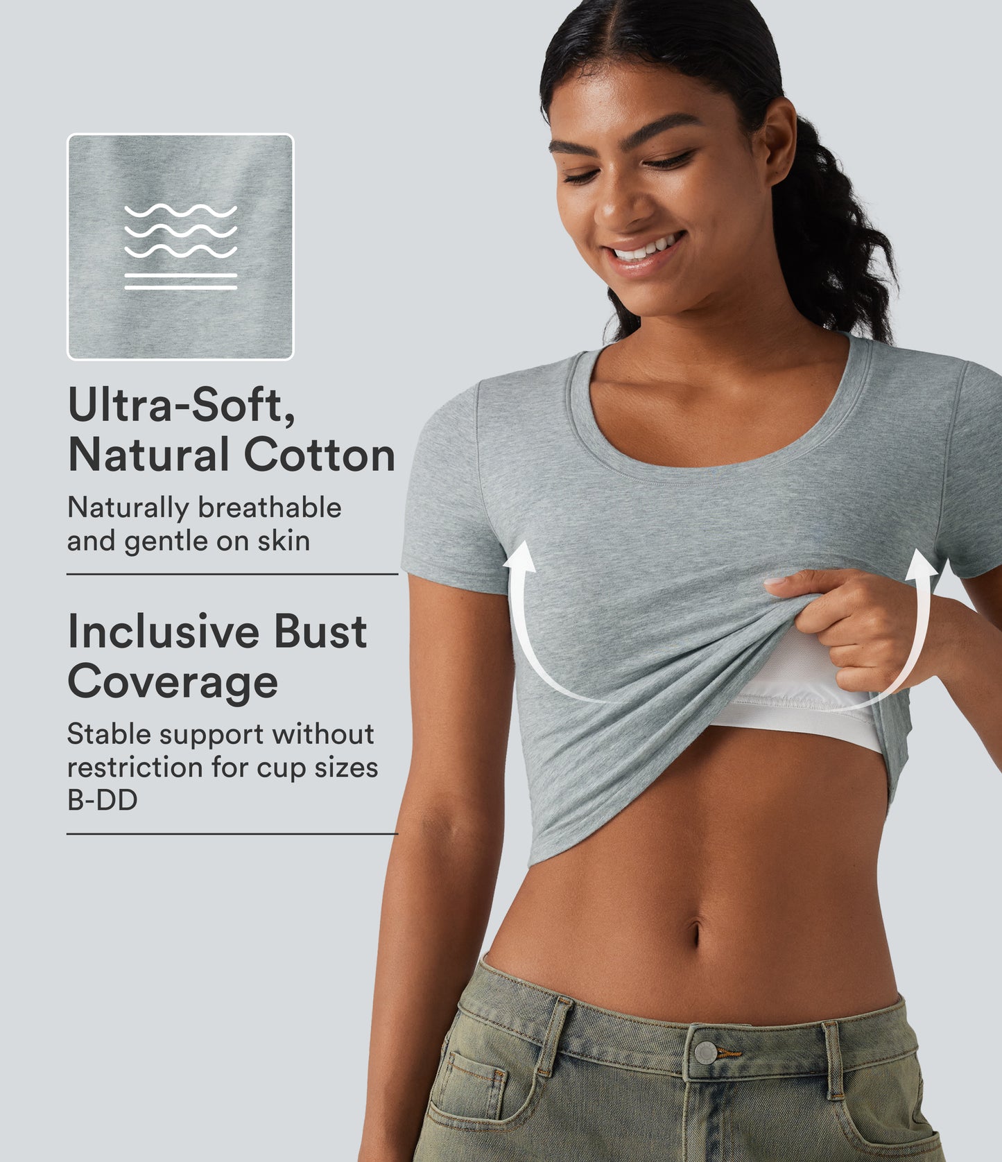 Cotton Jersey Scoop Neck Short Sleeve Built-in Bra Casual T-Shirt B-DD Cups