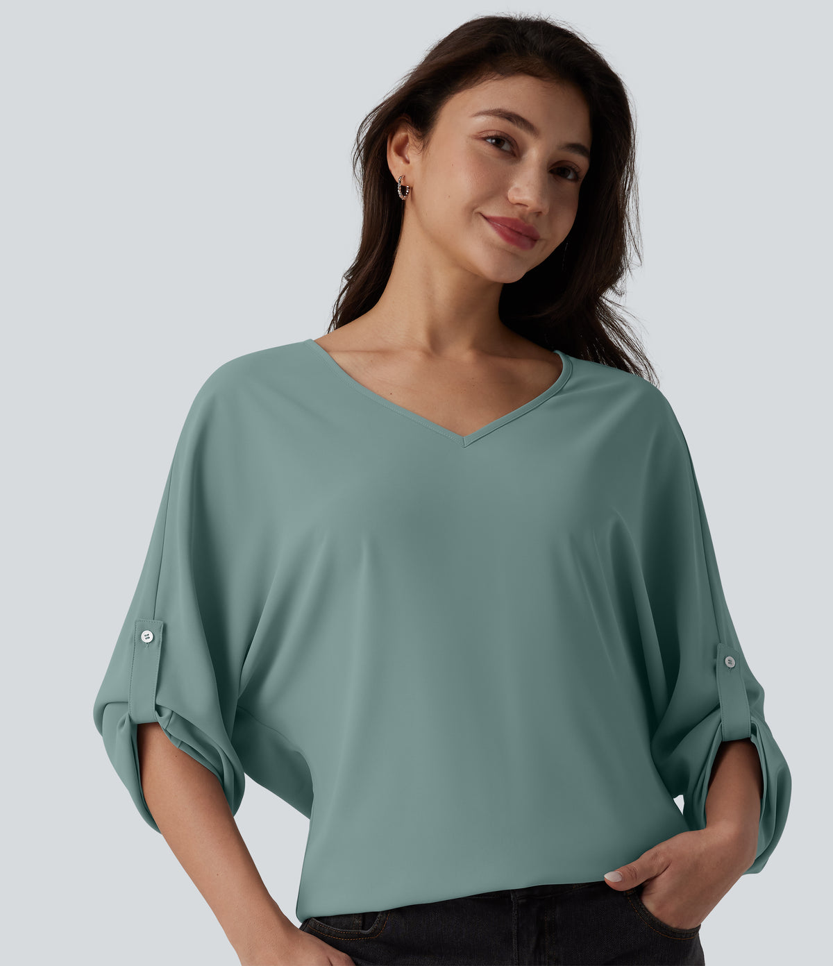 Wrinkle Recovery V Neck Long Sleeve Work Blouse