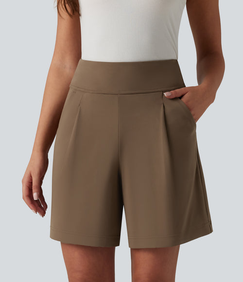 DayStretch High Waisted Work Baggy Bermuda Shorts 7'' with Pockets