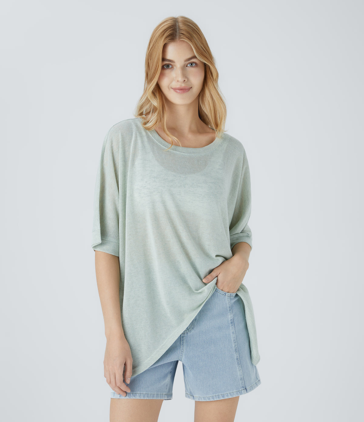 Asymmetric Hem Sheer Oversize Casual Top