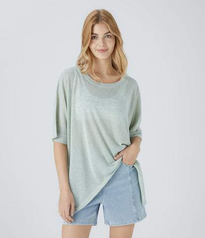 Asymmetric Hem Sheer Oversize Casual Top