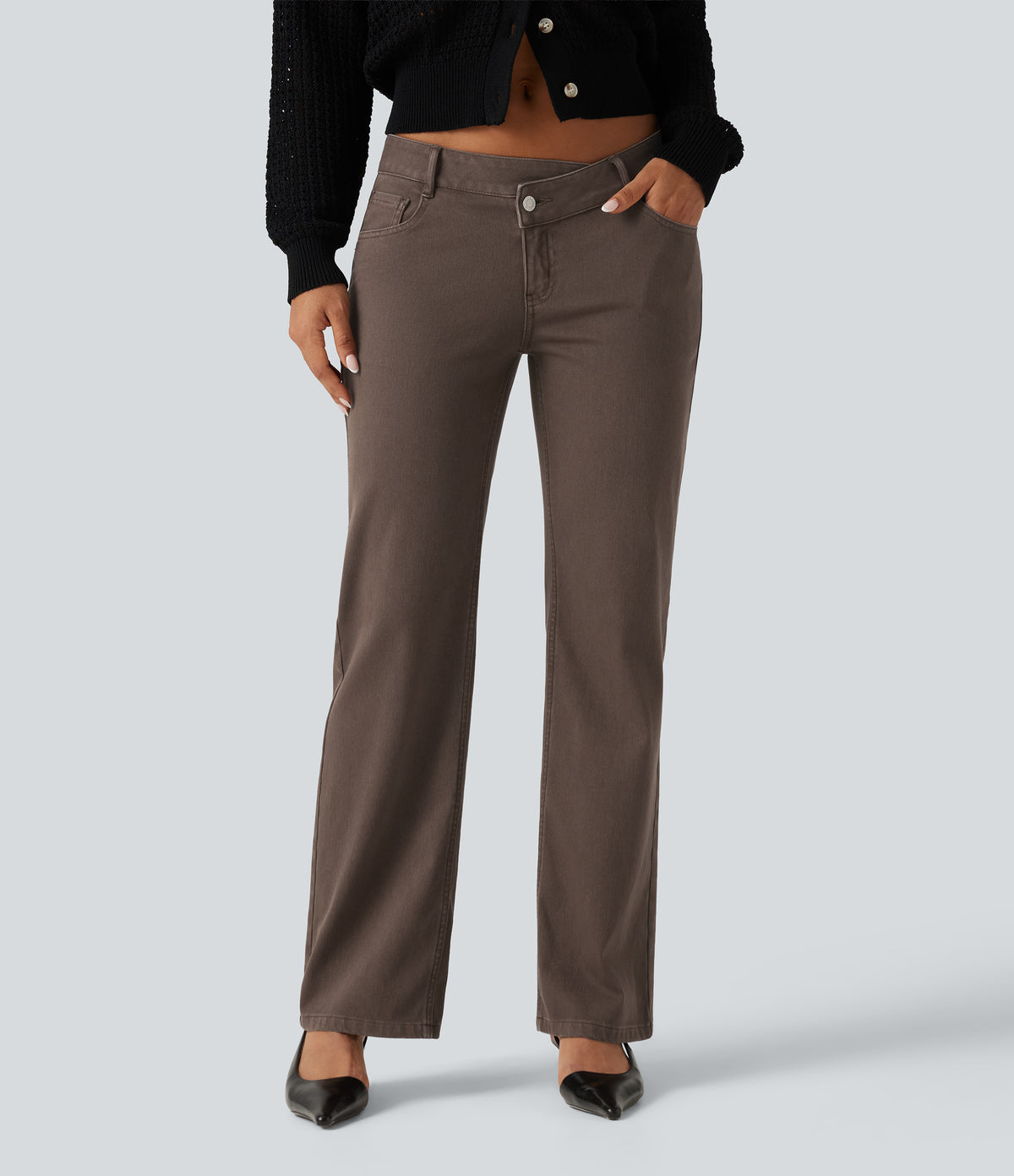 Flex™ Low Rise Asymmetric Straight Leg Colorful Casual Jeans with Pockets