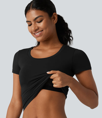 Halara Cotton Jersey Scoop Neck Short Sleeve Built-in Bra Casual T-Shirt B-DD Cups
