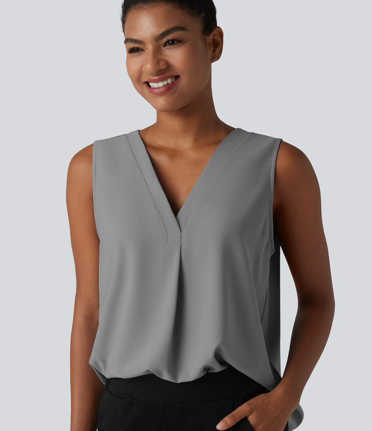 Wrinkle Recovery V Neck Sleeveless Oversized Work Blouse
