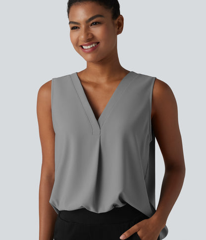 Wrinkle Recovery V Neck Sleeveless Oversized Work Blouse