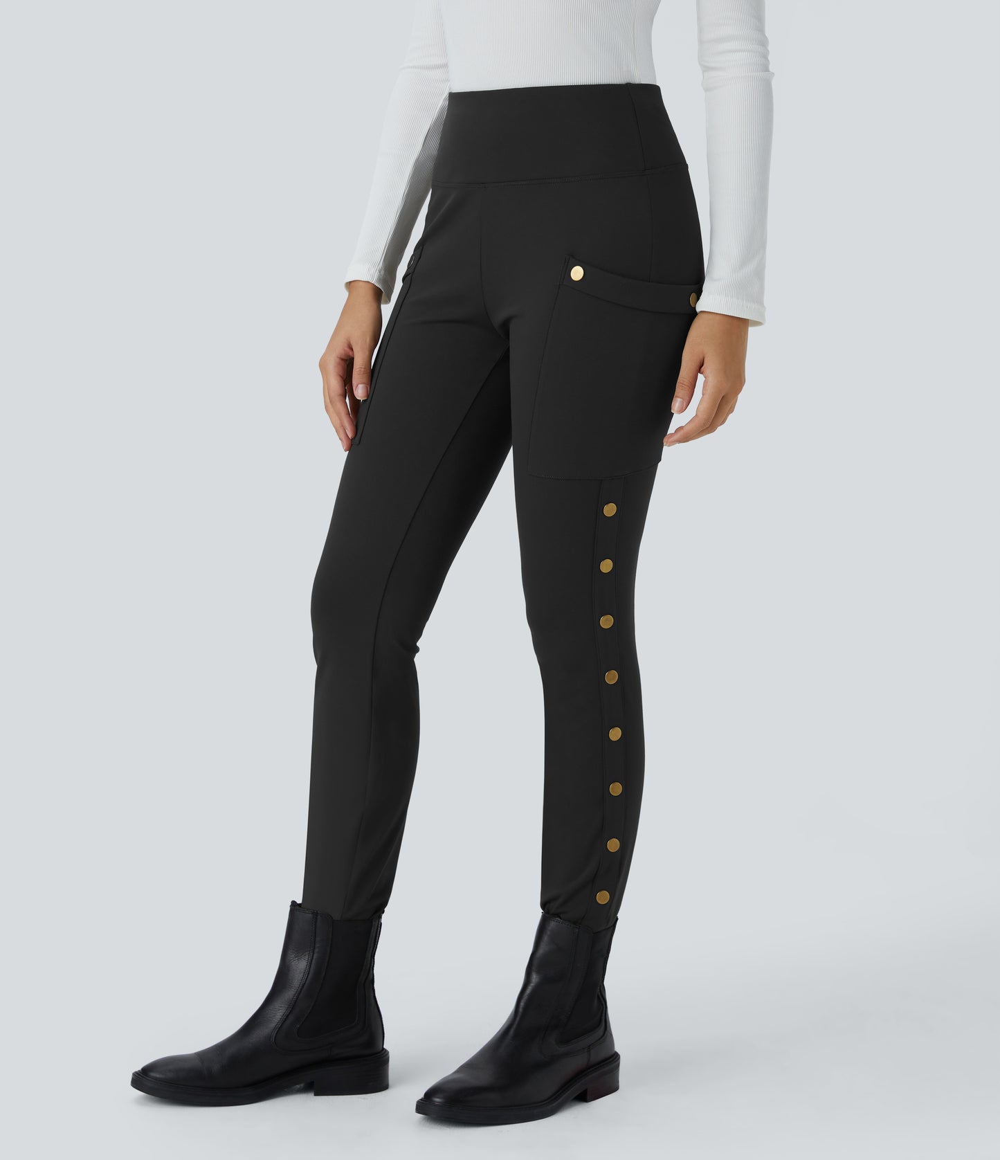 DayStretch High Waisted Decorative Pocket Skinny Ankle Length Casual Pants