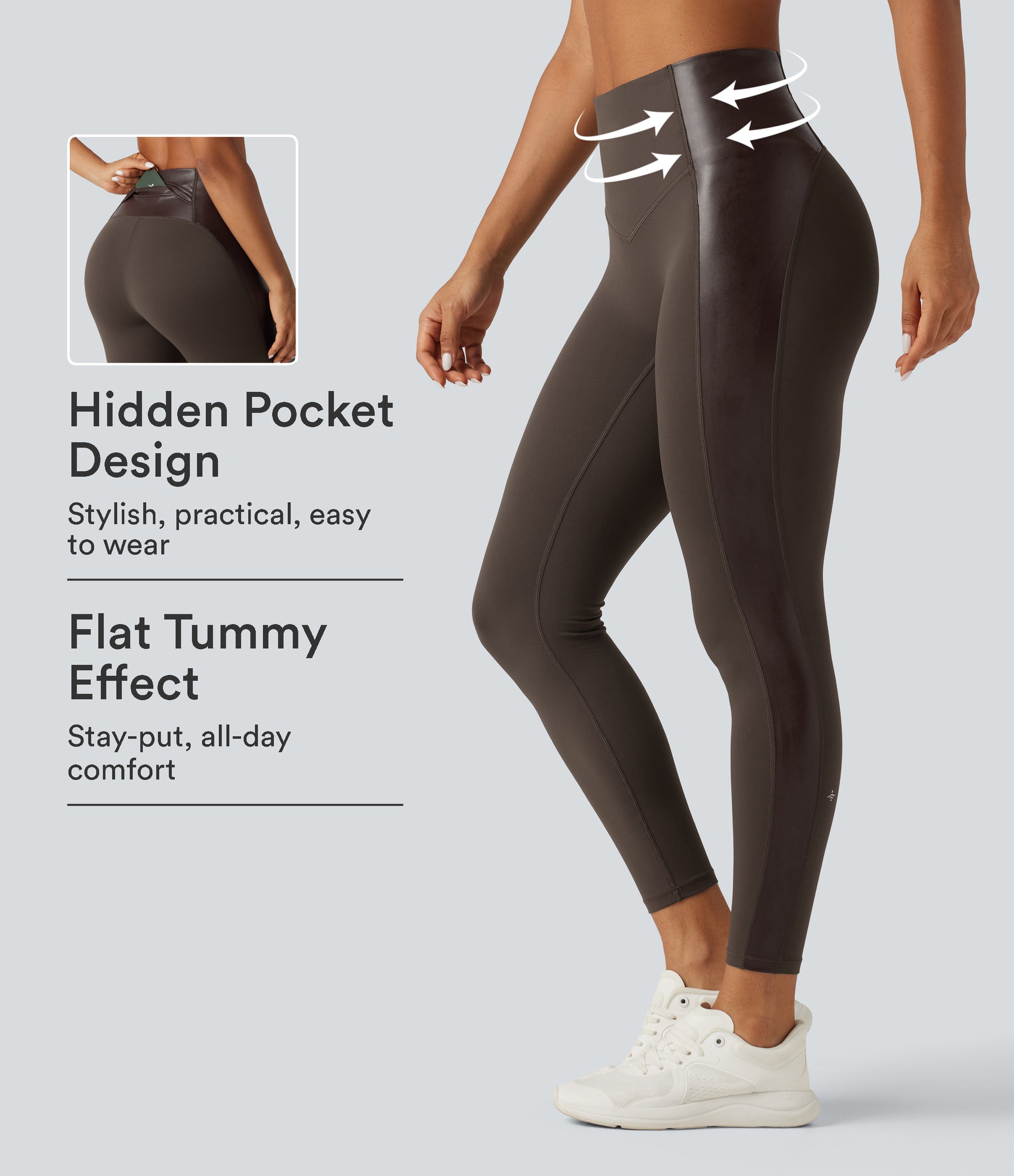 Halara UltraSculpt™ High Waisted Stretchy PU Tummy Control Yoga Leggings with Pocket