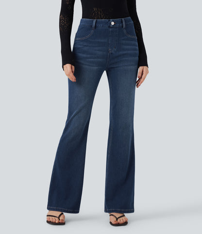 Flex™ High Waisted Tummy Control Butt Lifting Denim Casual Bootcut Leggings with Pockets