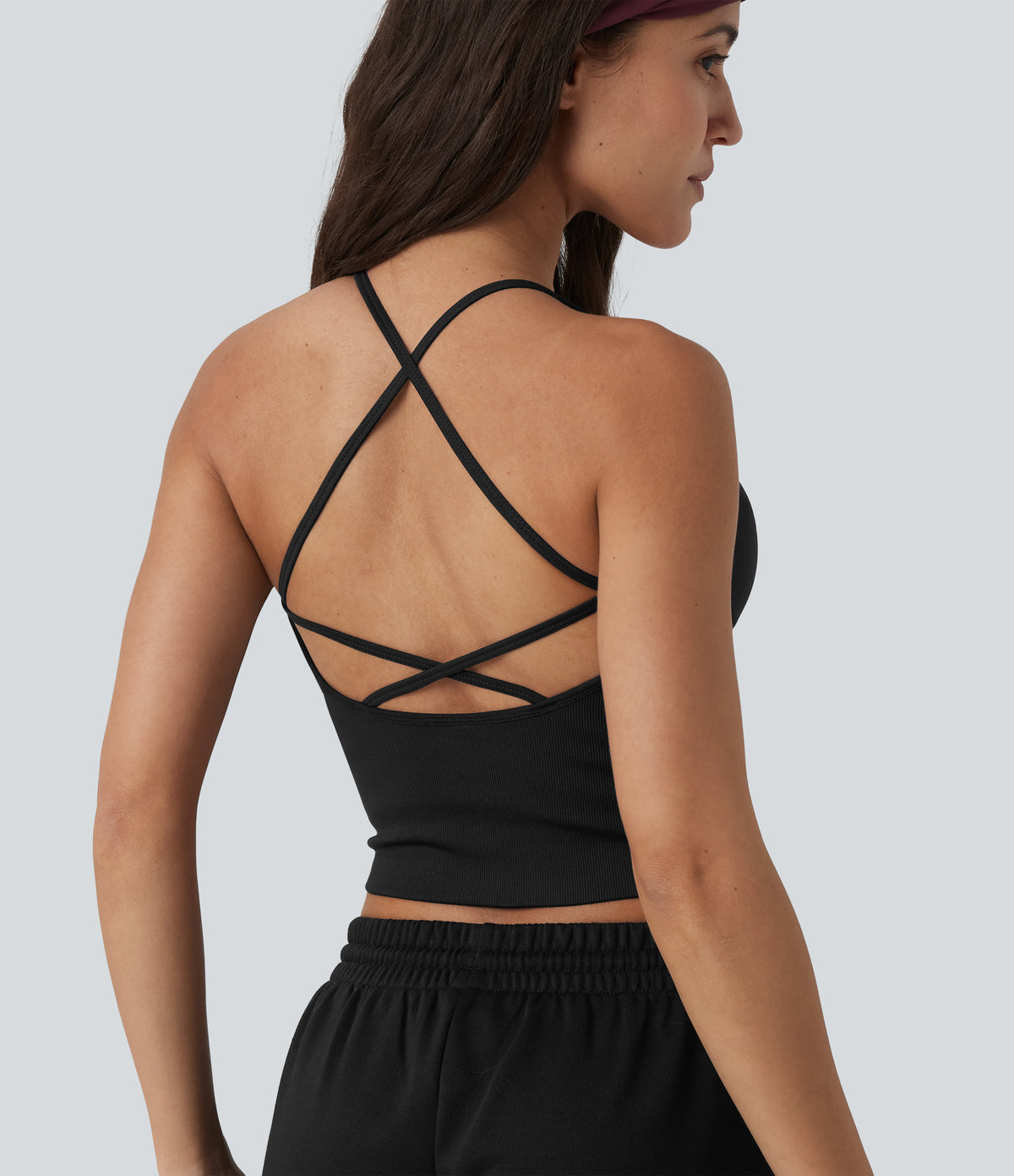 OneForm Seamless Flow Crisscross Backless Deep V-neck Cropped Built-in Bra Yoga Tank Top