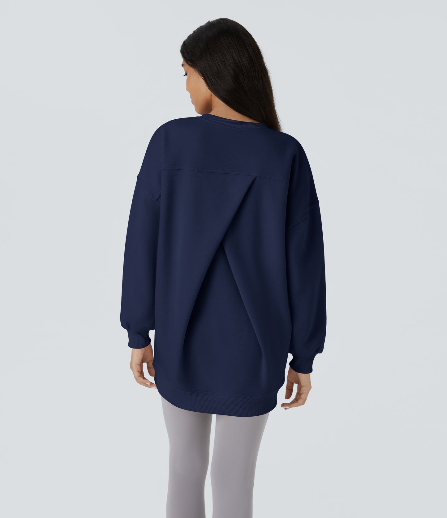 Round Neck Long Sleeve Pocket Oversize Fleece Casual Sweatshirt