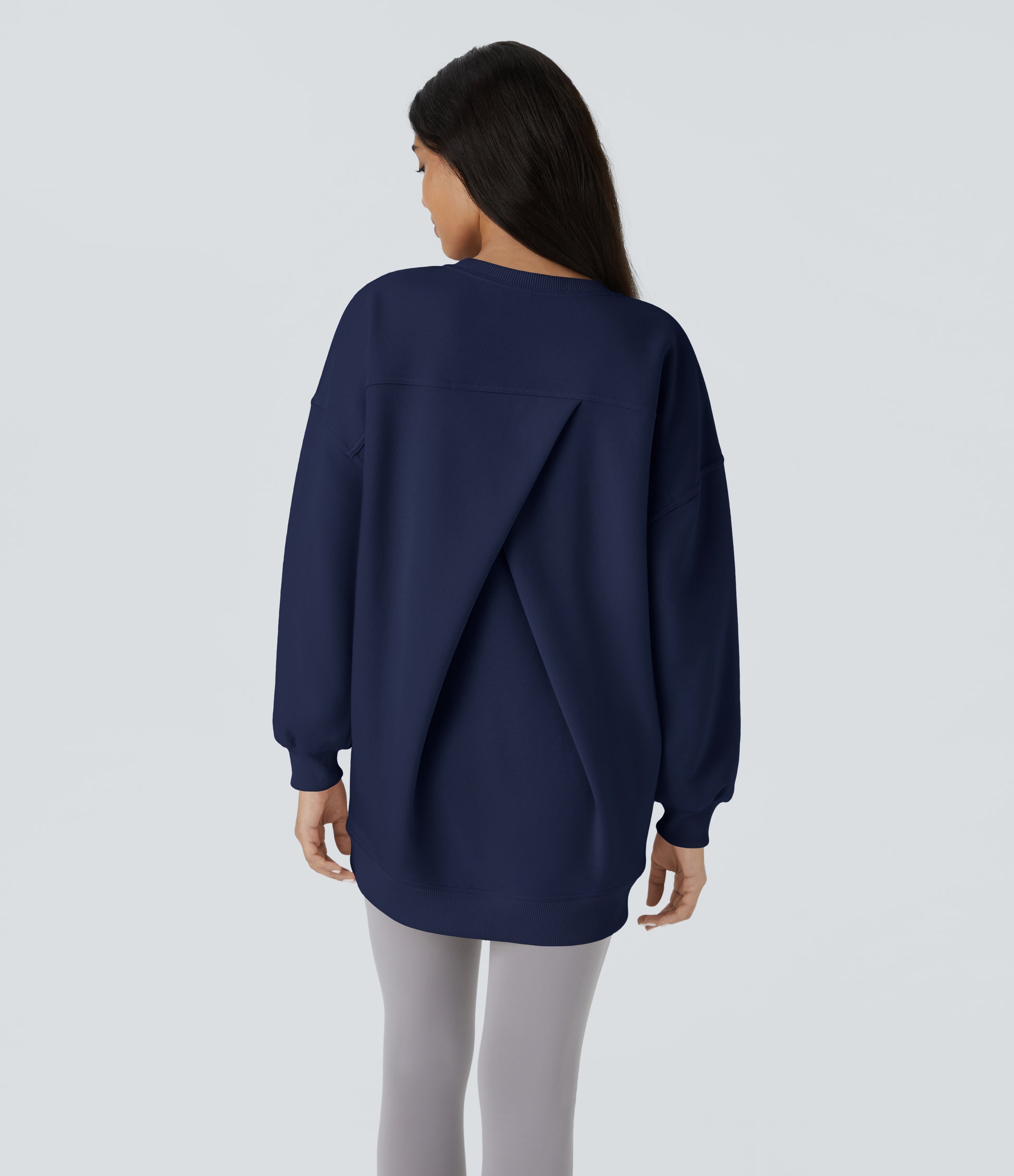 Round Neck Long Sleeve Pocket Oversize Fleece Casual Sweatshirt