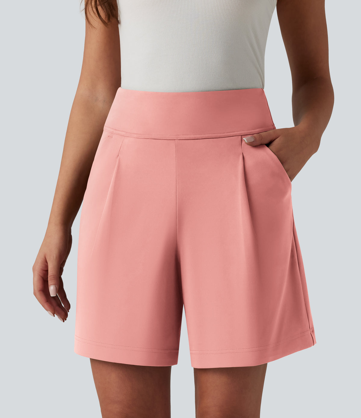 DayStretch High Waisted Work Baggy Bermuda Shorts 7'' with Pockets