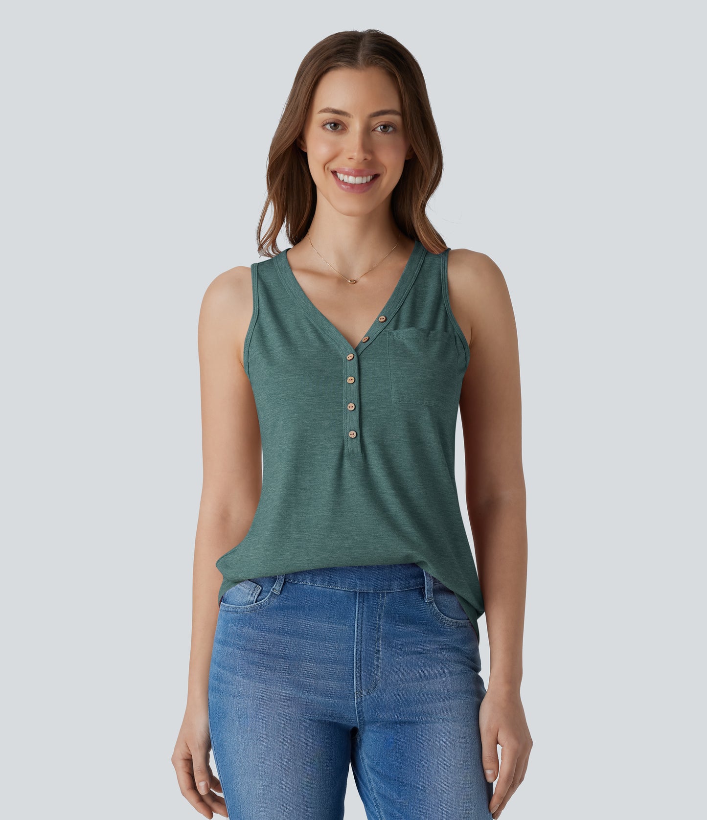 V Neck Sleeveless Decorative Casual Top