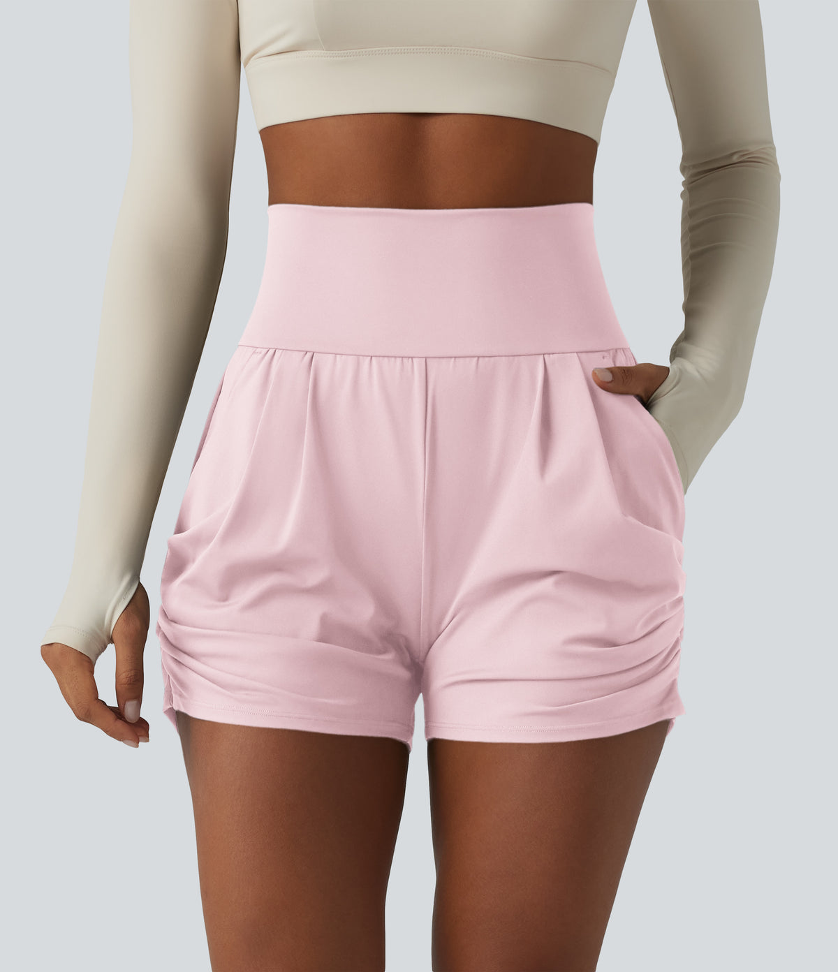 SoftlyZero™ Airy High Waisted Ruched InstantCool Yoga Shorts 3'' with Pockets