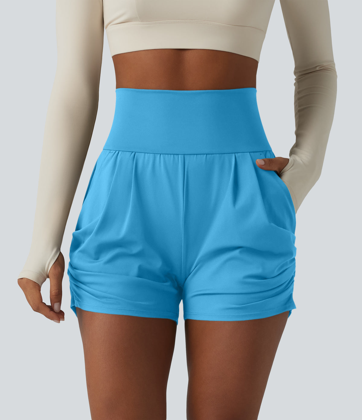 SoftlyZero™ Airy High Waisted Ruched InstantCool Yoga Shorts 3'' with Pockets
